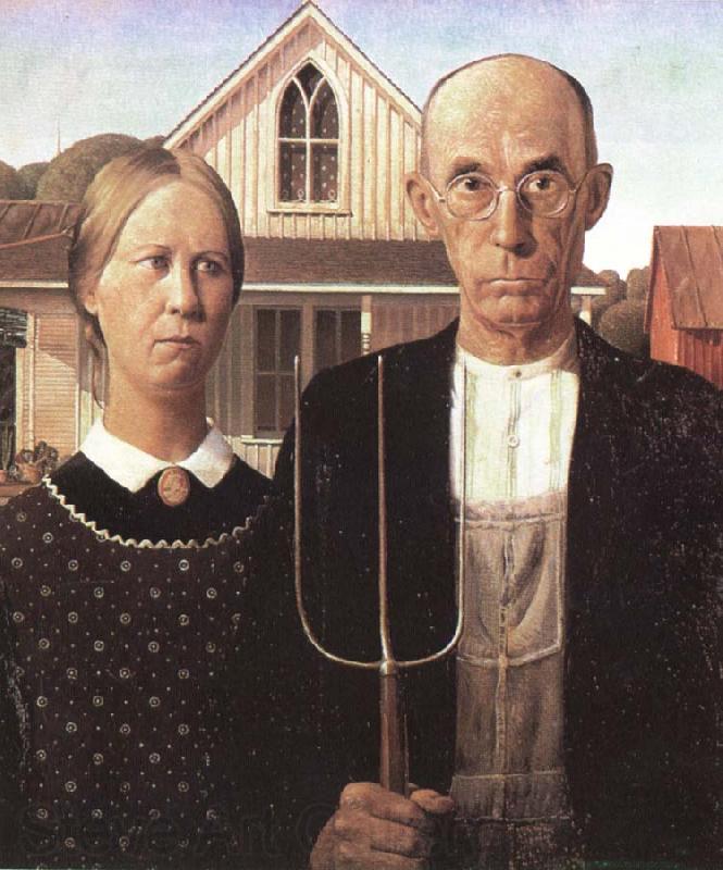 unknow artist grant woods malning american gothic Norge oil painting art